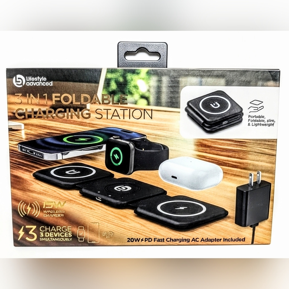 Nib Lifestyle advanced foldable 3 in 1 cellphone charging station + adaptor